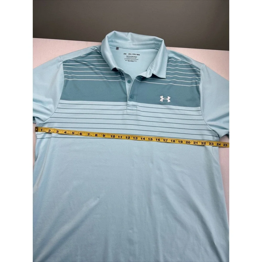 Under Armour The Playoff Polo Mens XXL‎ Lightweight Teal Striped Golf